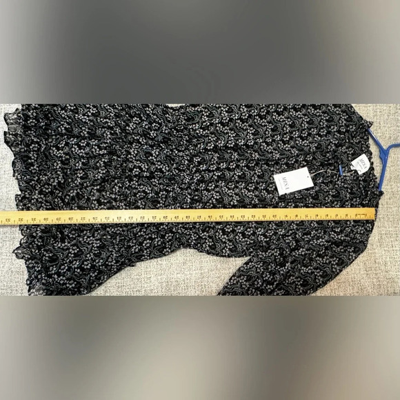 MISA Los Angeles Black Floral Mini Dress Split Neck Blouson Tiered Ruffle Sz M - Picture 14 of 14